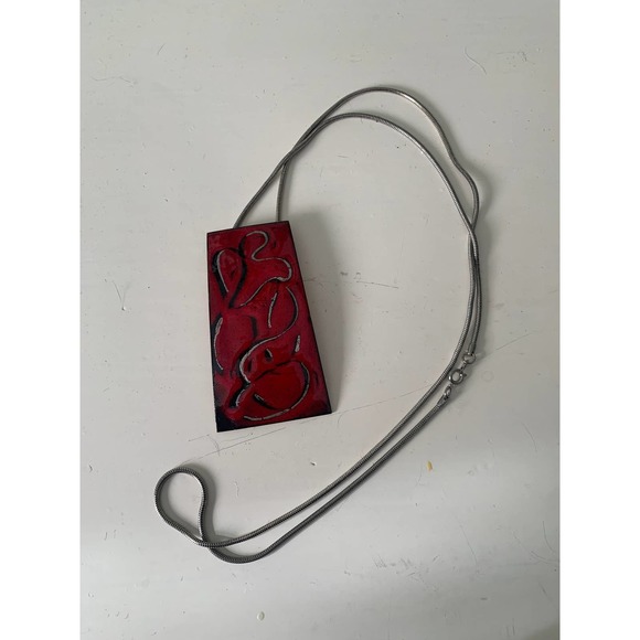 Red Enamel Copper Pendant Necklace - Picture 4 of 10